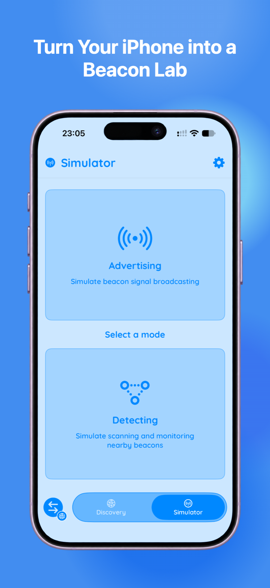 Simulator mode selection for Advertising and Detecting