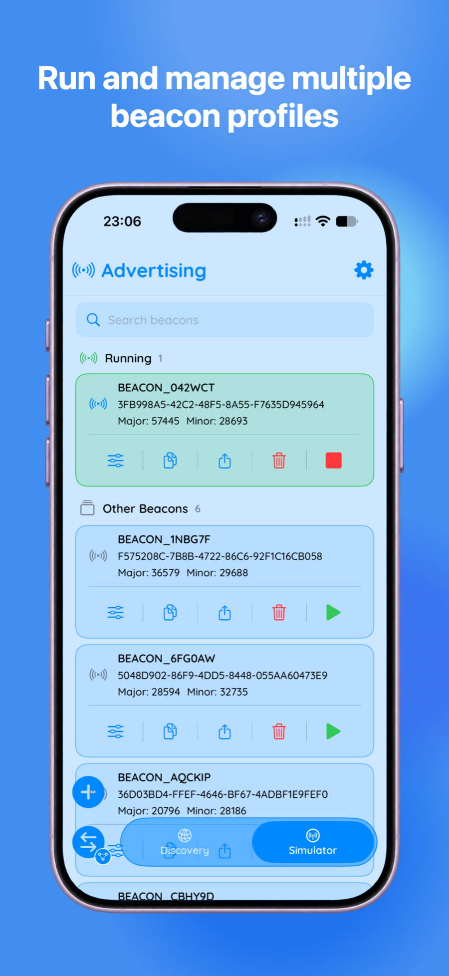 Advertising screen with multiple beacon profiles